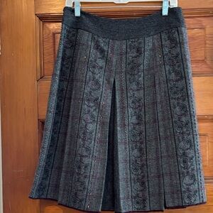 LOFT Gray and Black A-Line Skirt With Metallic Beads